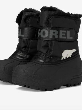 Sorel Kids Black Winter Boots with White Polar Bear Accent